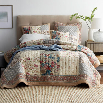 Bedspread manufacturer china supplier wholesale polycotton Aldi vintage printed quilted bedspread-002-1