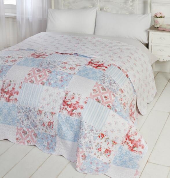 Bedspread wholesale printed patchwork bedpread with frill vermicelli quilted stitched pattern-001-1