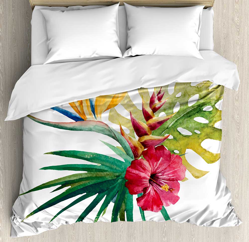 Customized Bedding sheets duvet cover sets tropical leaves and flowers ...