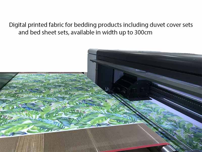 Digital printed fabric for bedding products including duvet cover sets